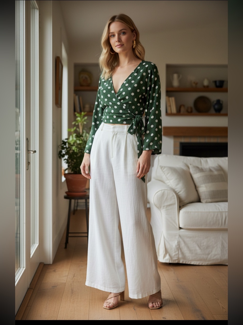 Zara Green Polka Dot Wrap Top